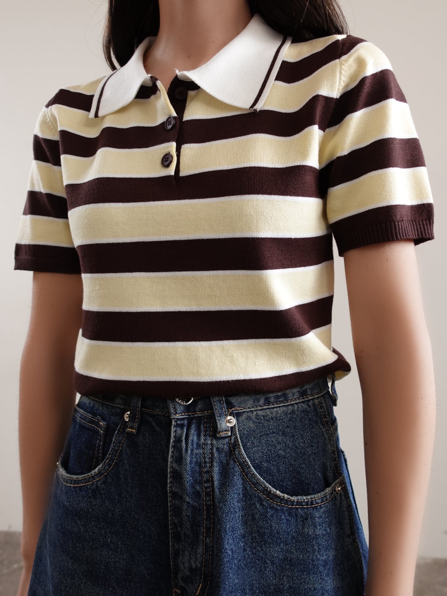 POLO MEZZA MANICA A RIGHE - GIALLO/MARRONE 13263