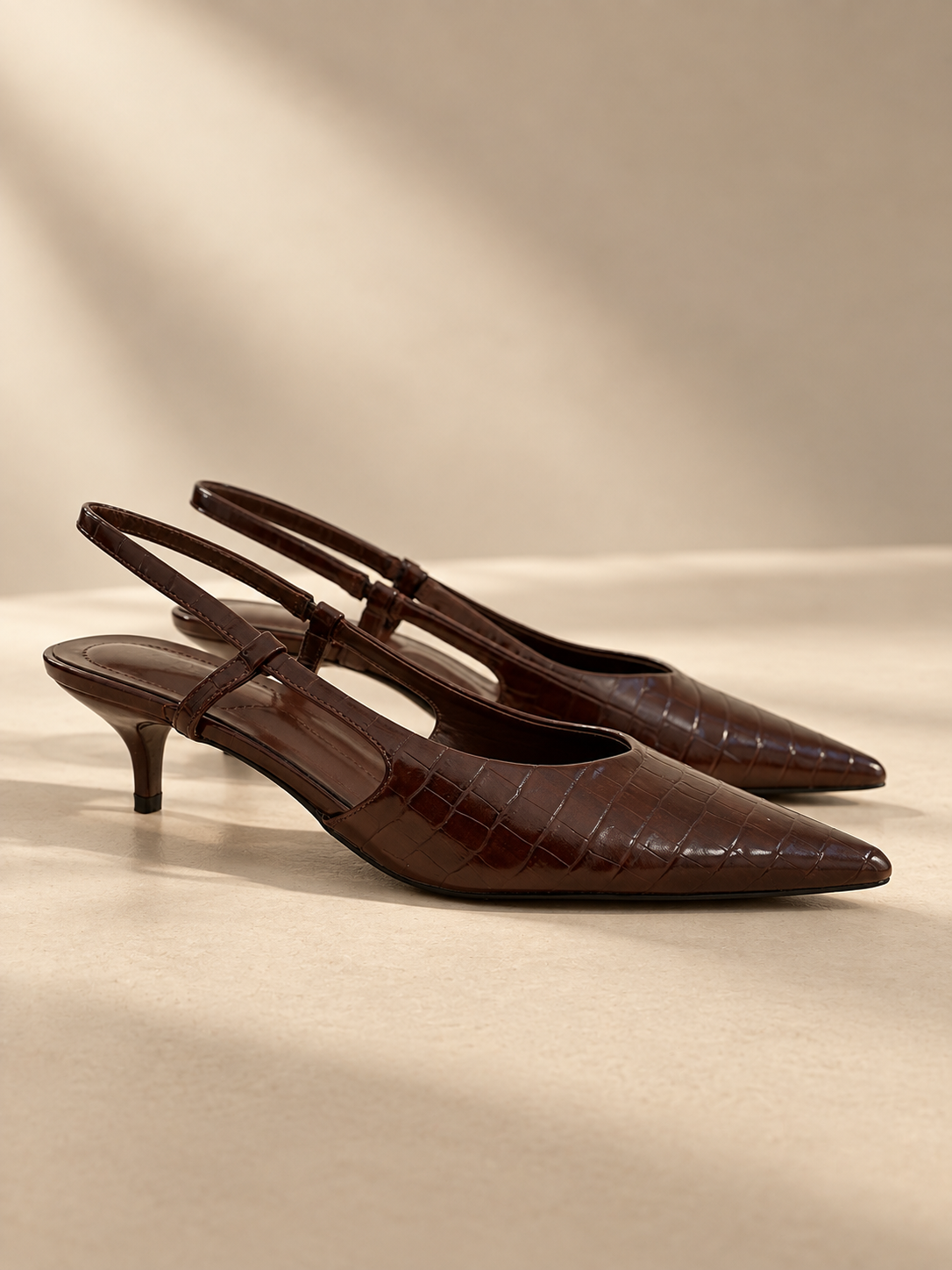 SLINGBACK KITTEN CROCO - MARRONE M870