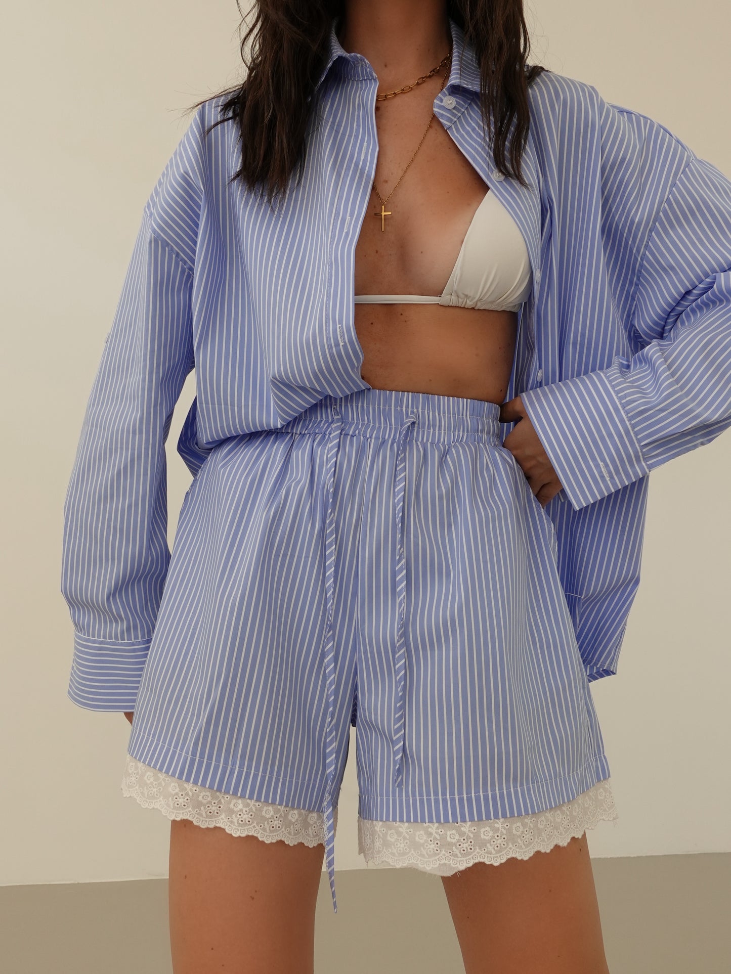 COORDINATO MILLERIGHE CON MERLETTO - AZZURRO 66716