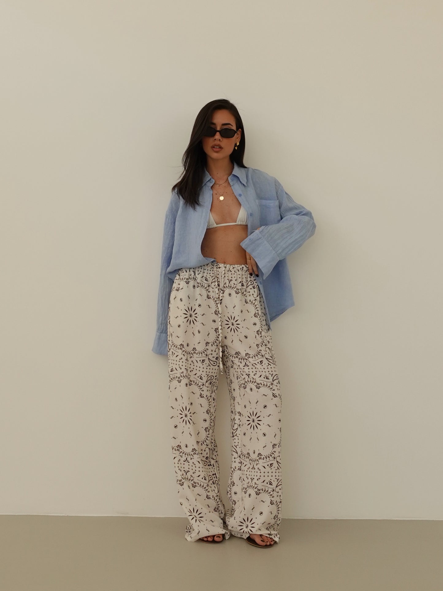 CAMICIA CON TASCHINO IN 100% LINO - AZZURRO 8612-1