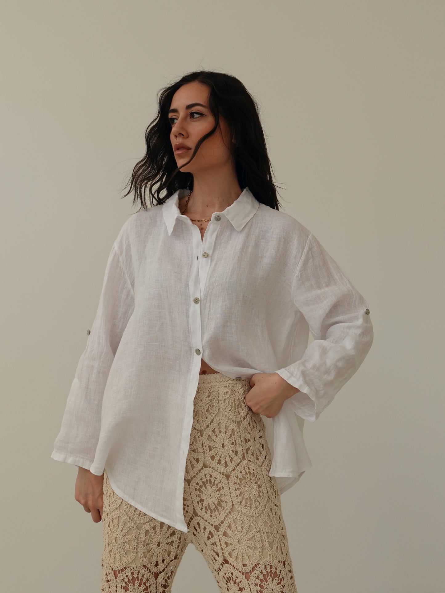 CAMICIA SAHARA 100% LINO - BIANCO 03168