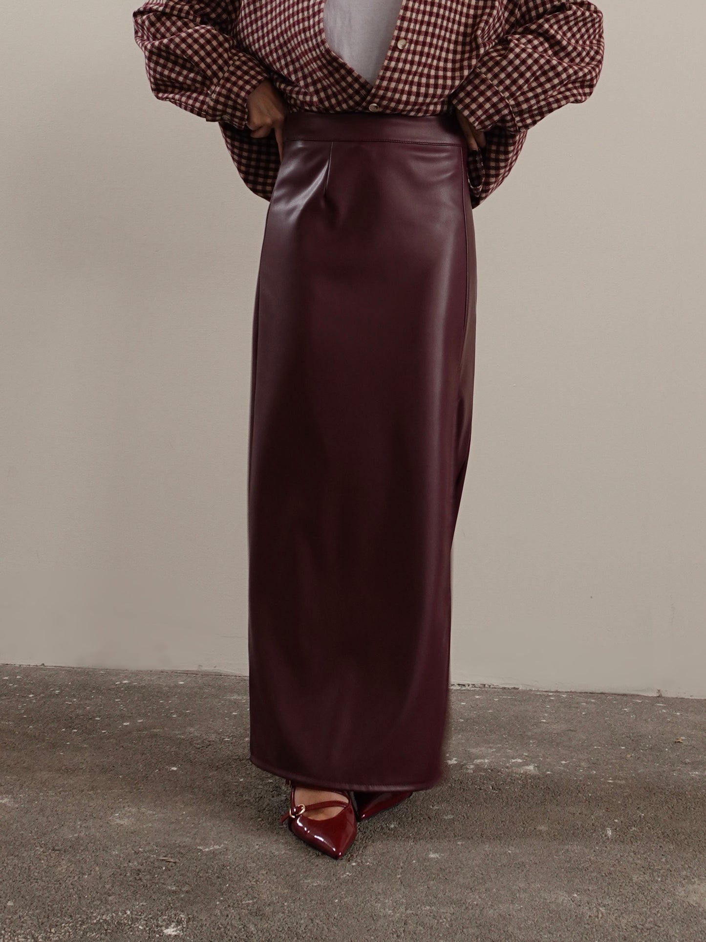 GONNA LONGUETTE IN ECOPELLE CON SPACCO - BURGUNDY 67097