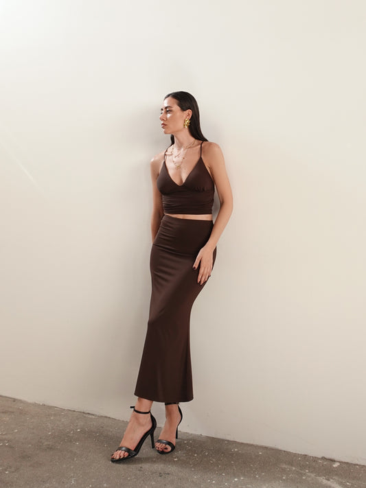 SET GONNA + TOP MIRTA - MARRONE 13947
