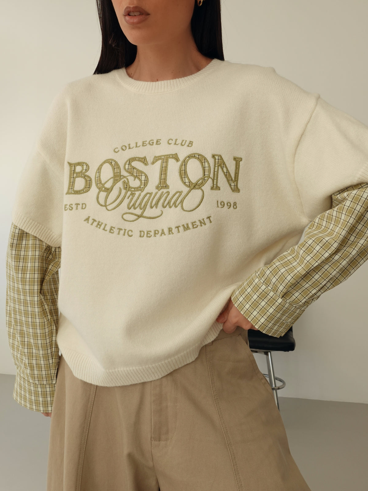 MAGLIONCINO CON MANICA CAMICIA - BURRO/VERDE 8166