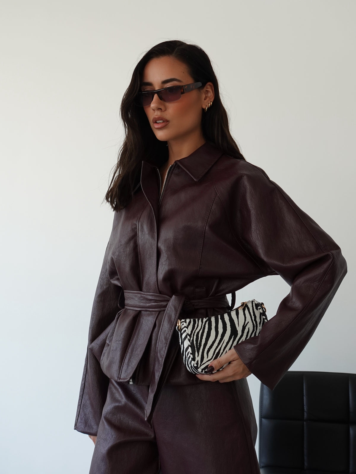 GIACCA IN ECOPELLE CON CINTURA - WINE 26399