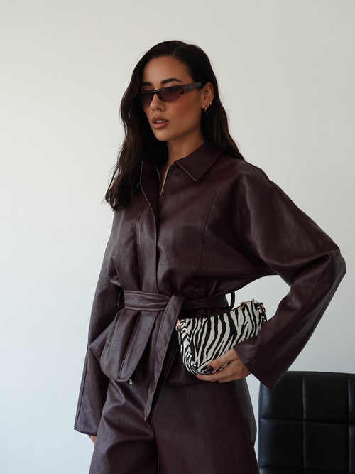 GIACCA IN ECOPELLE CON CINTURA - WINE 26399