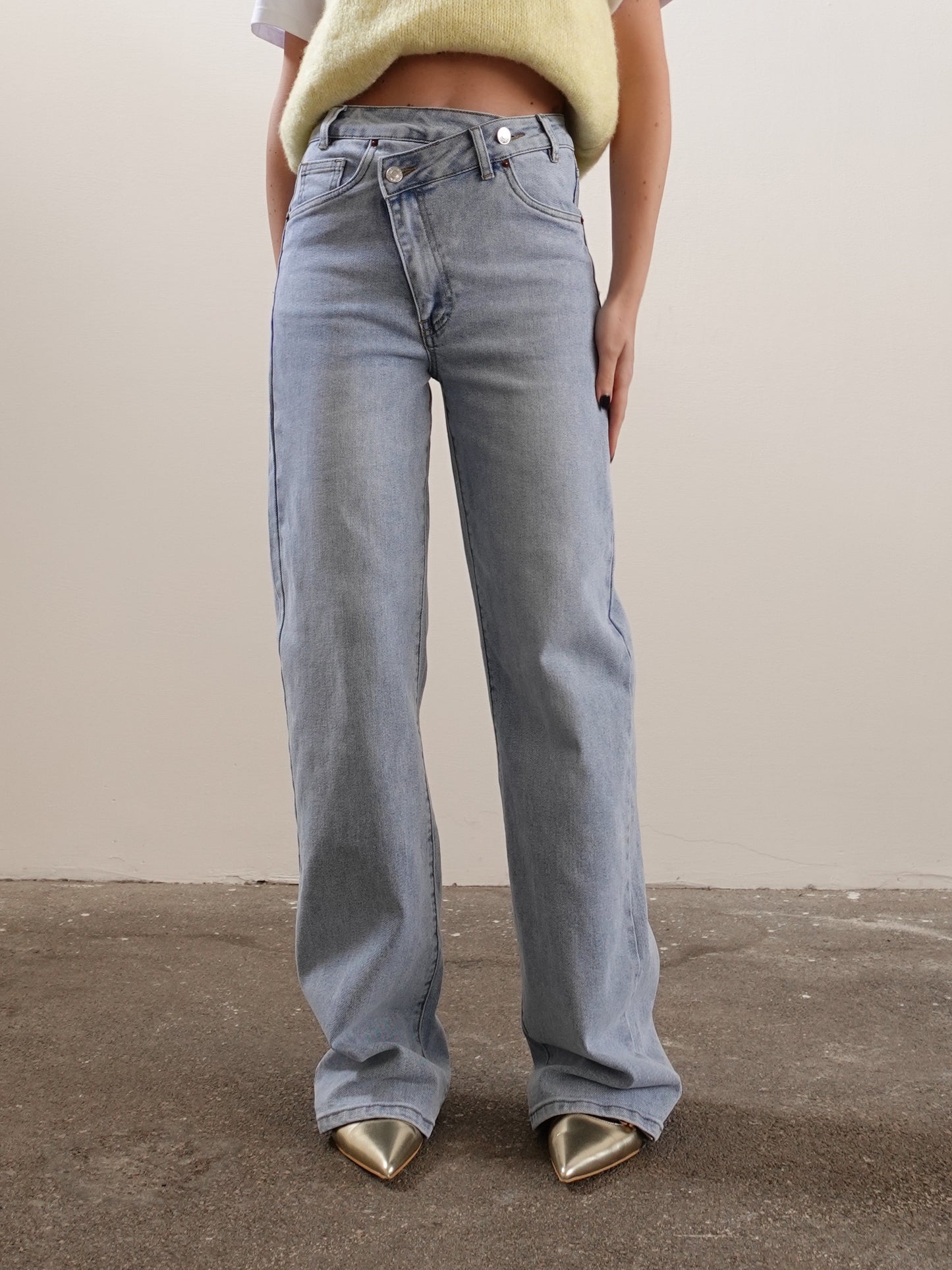 JEANS WIDE LEG CON DOPPIA CHIUSURA - DENIM CHIARO 8663