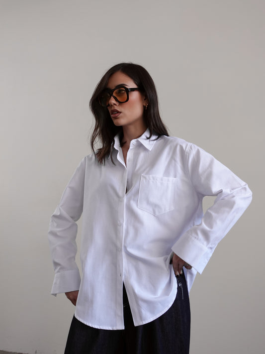 CAMICIA IN COTONE CON TASCHINO - BIANCO 17117