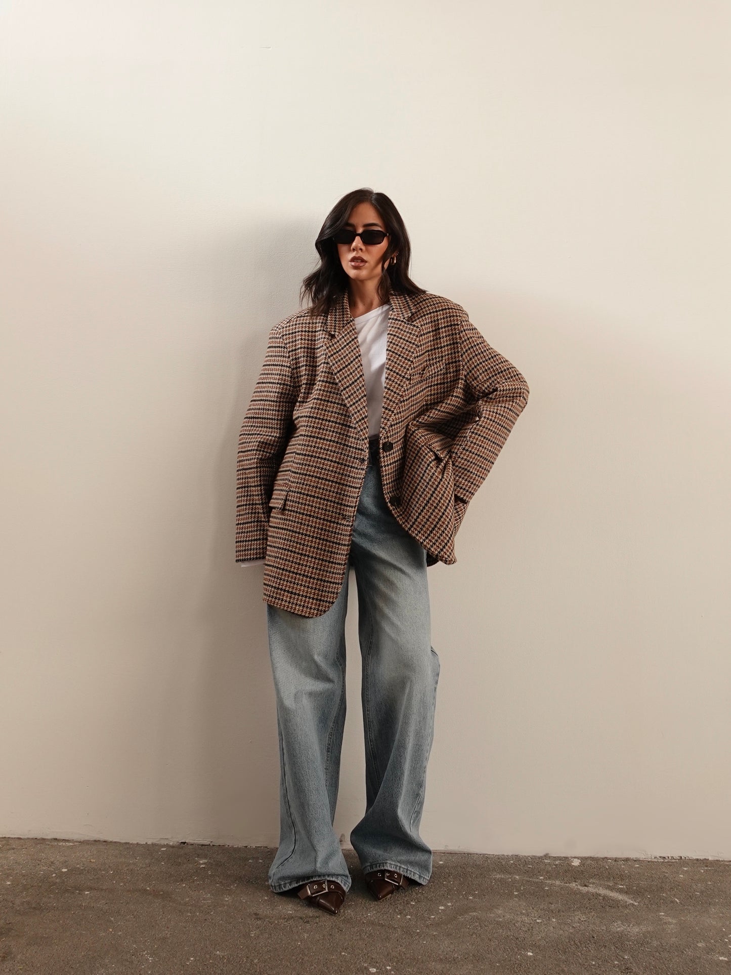 GIACCA/CAPPOTTO PIED DE POULE - BEIGE/COCCIO GC-02