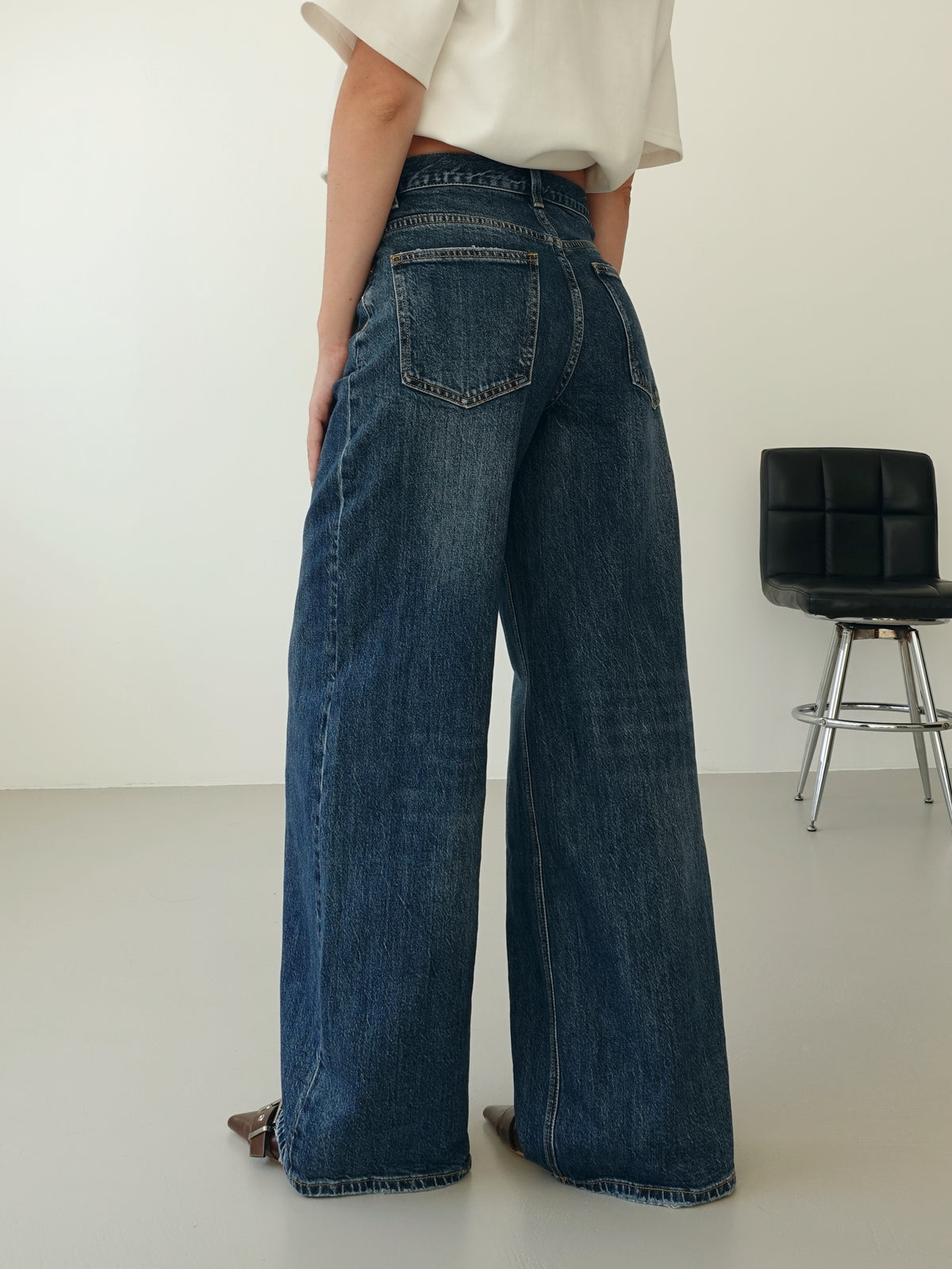 JEANS WIDE LEG ASYMMETRIC WAISTBAND - LAVAGGIO SCURO 5880-1