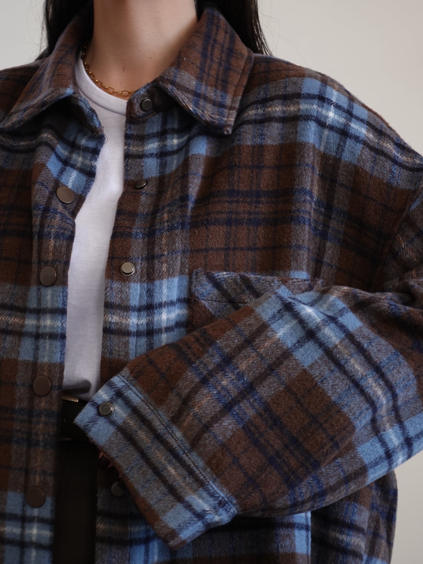 CAMICIONE IN LANA A QUADRI - MARRONE/CERULEO 5436