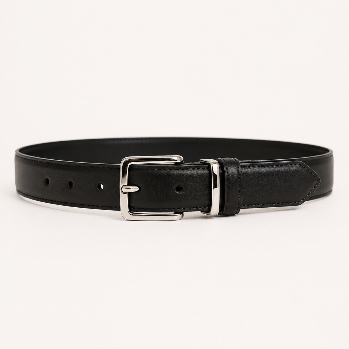 CINTURA IN VERA PELLE FIBBIA ARGENTO - NERO