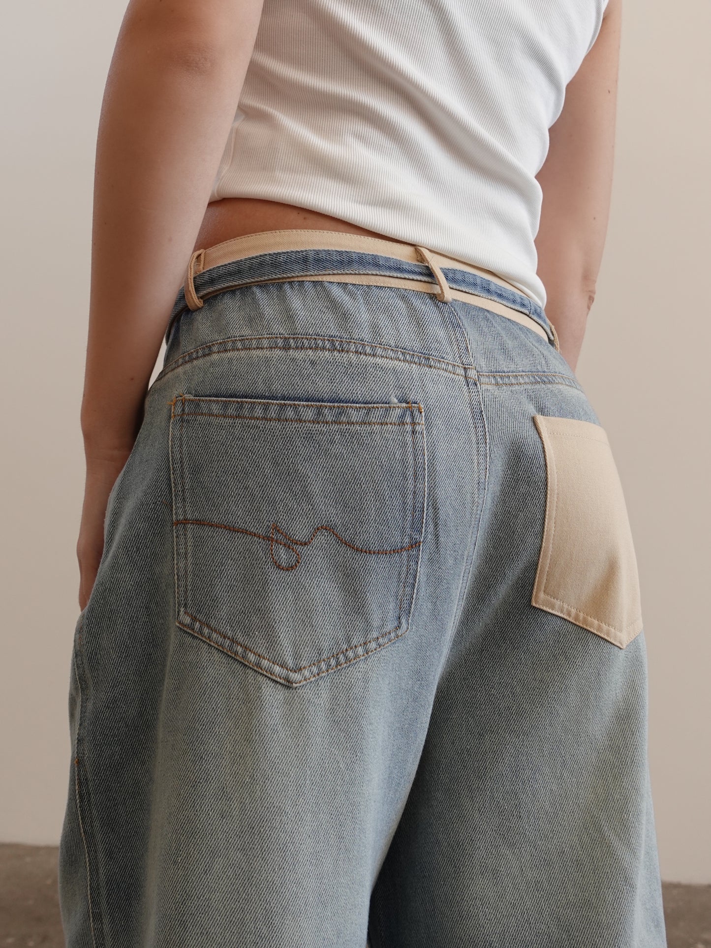 JEANS WIDE LEG CON DETTAGLI IN COTONE - SABBIATO/BEIGE 43042