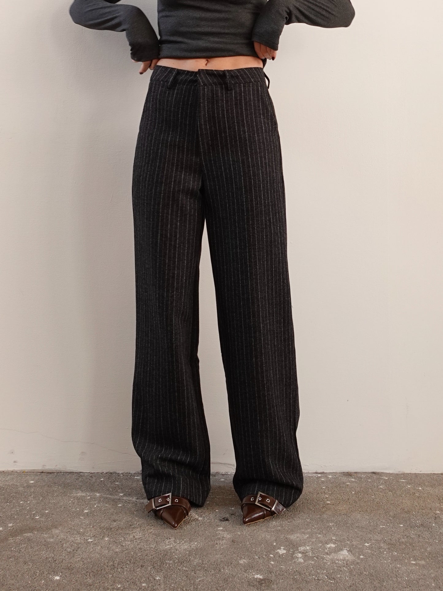 PANTALONI WIDE LEG GESSATI - ANTRACITE 8493