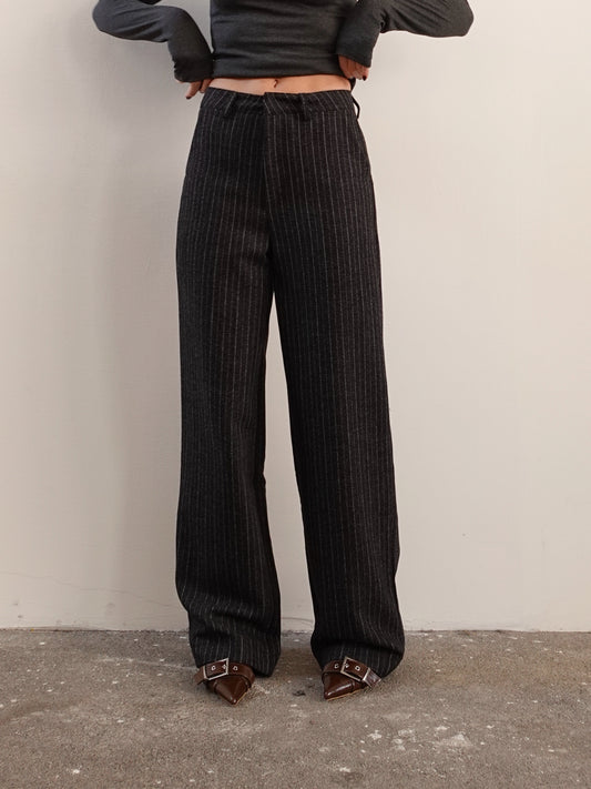 PANTALONI WIDE LEG GESSATI - ANTRACITE 8493