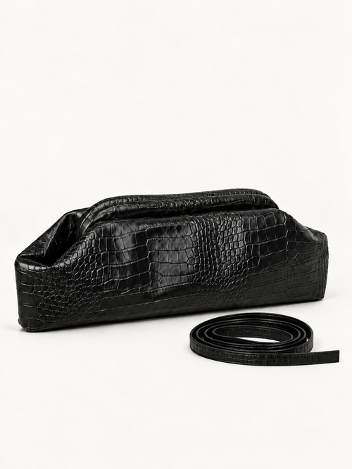 BAGUETTE CROCO IN ECOPELLE - NERO