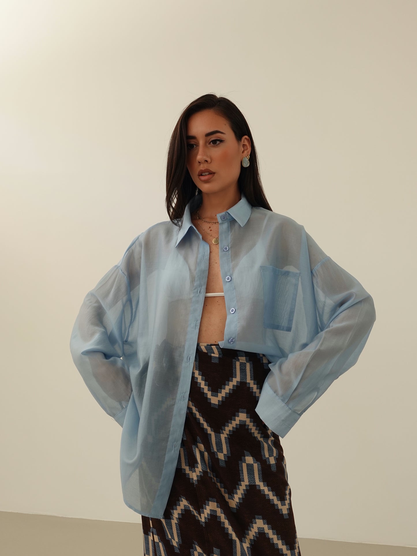 CAMICIA VELATA COLORFUL - AZZURRO 6808