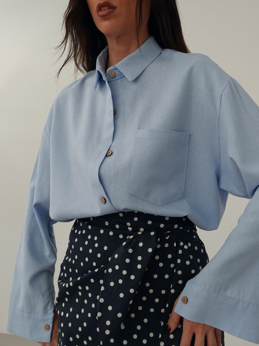 CAMICIA IN LINO CON TASCA FRONTALE - CELESTE 2437