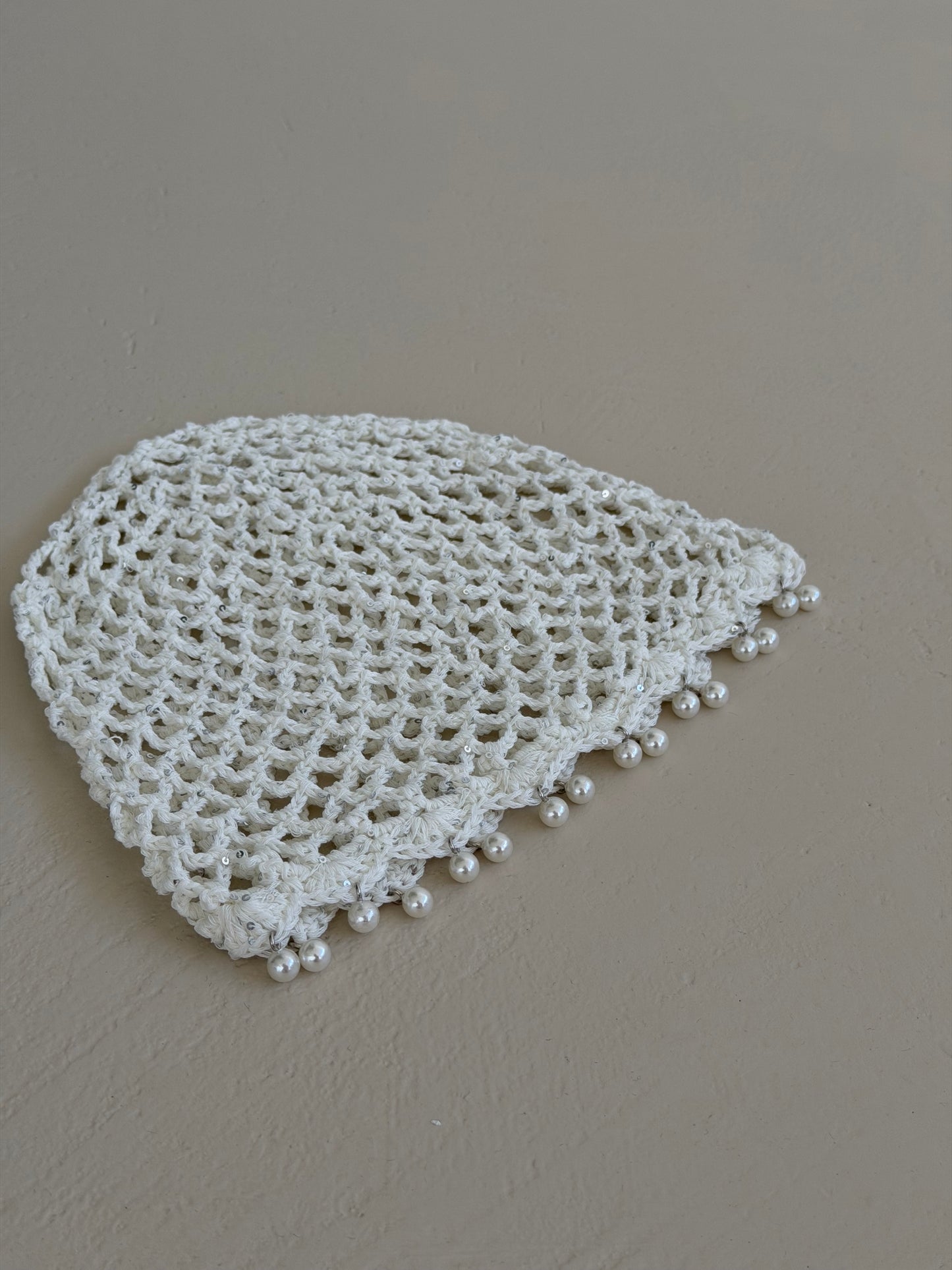 CUFFIETTA CROCHET CON PERLINE - BIANCO