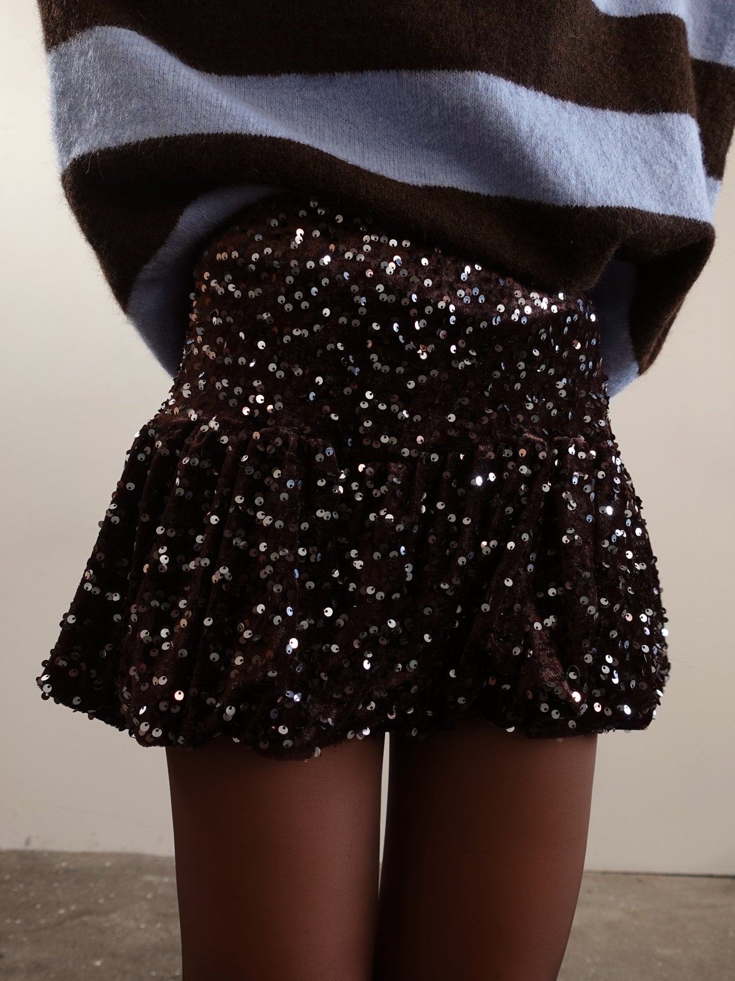 MINIGONNA VELVET CON PAILLETTES - CIOCCOLATO 26298