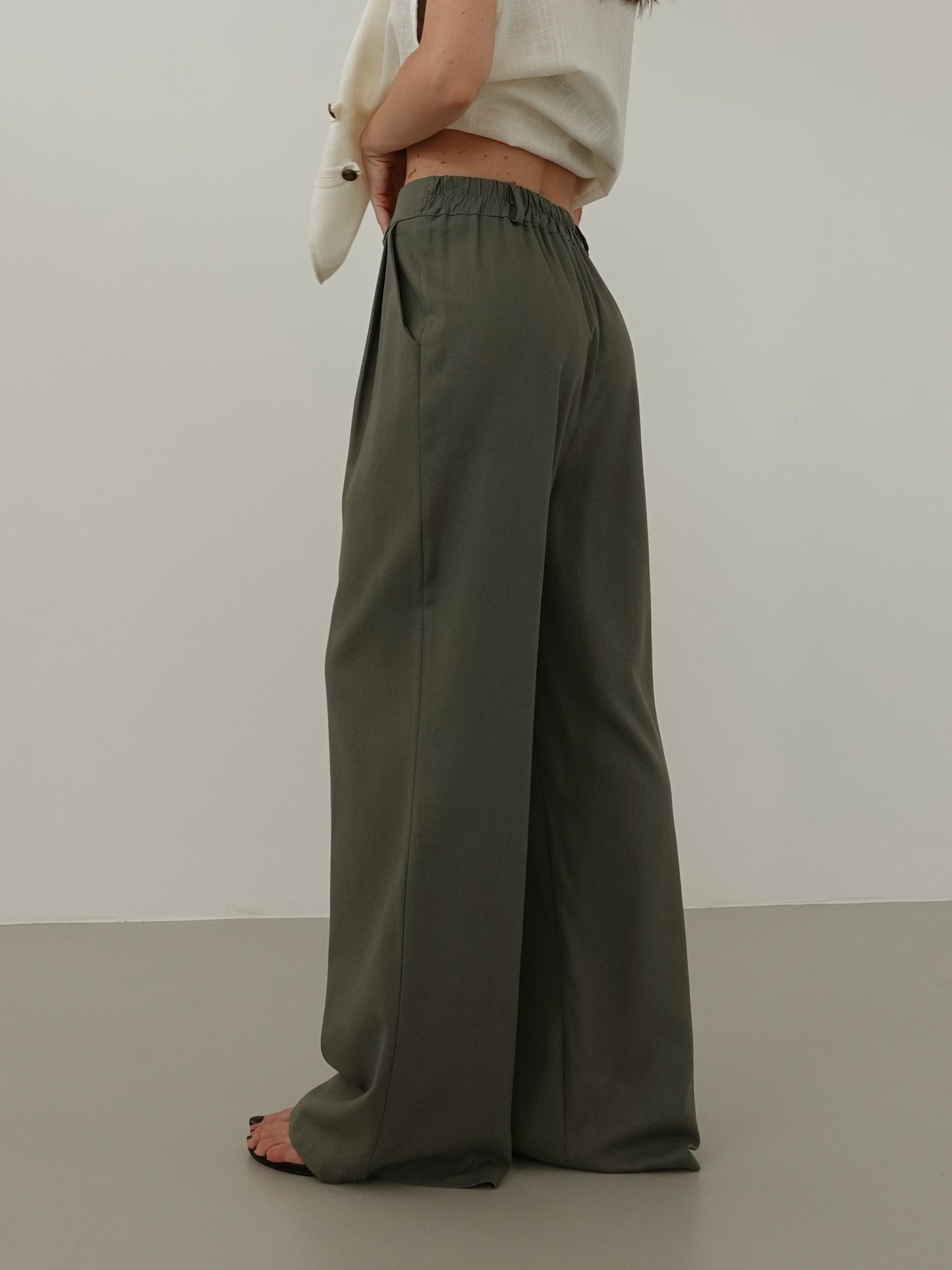 PANTALONI MISTO LINO/VISCOSA - VERDE OLIVA 5845