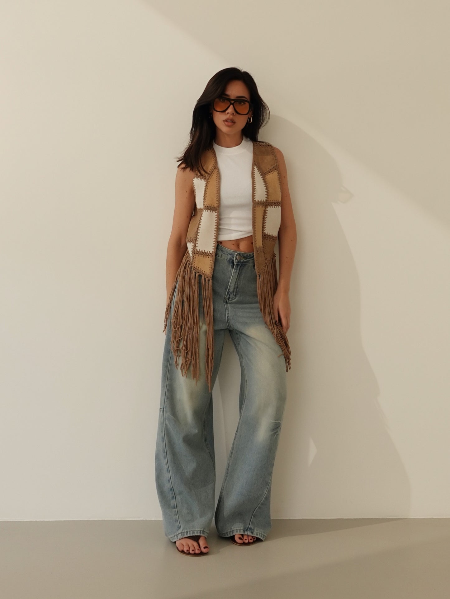 GILET TEXAS CON FRANGE - CAMEL 50111