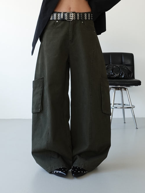 PANTALONI CARGO BALLOON CON CINTURA - VERDE 89101