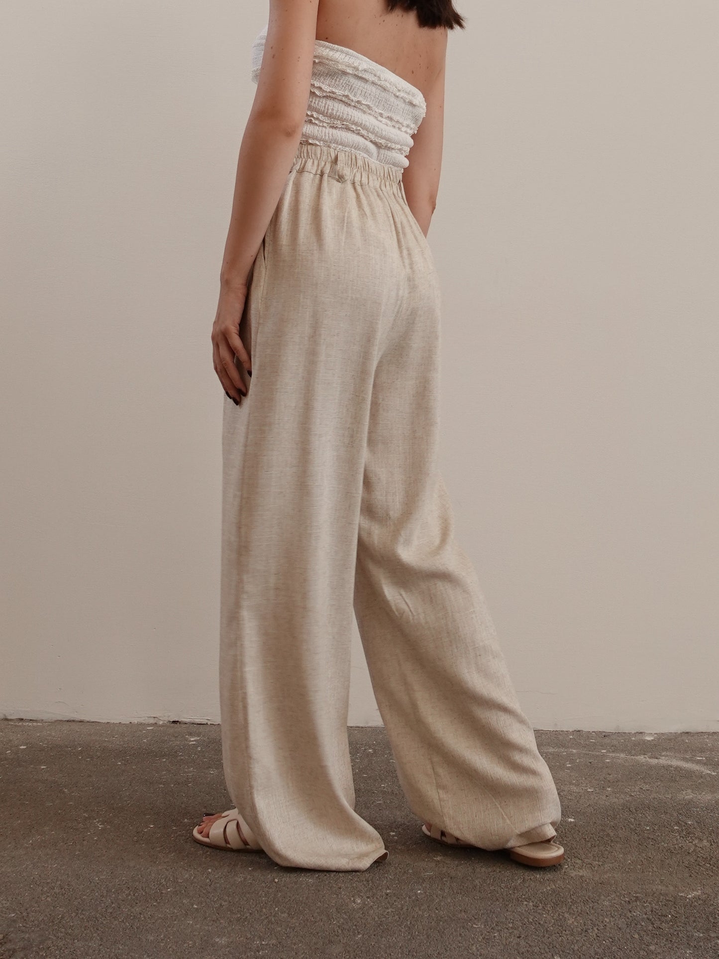 PANTALONI MISTO LINO/VISCOSA - BEIGE 5845