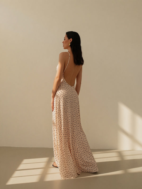 LONG DRESS A POIS - CHAMPAGNE/MARRONE 6008