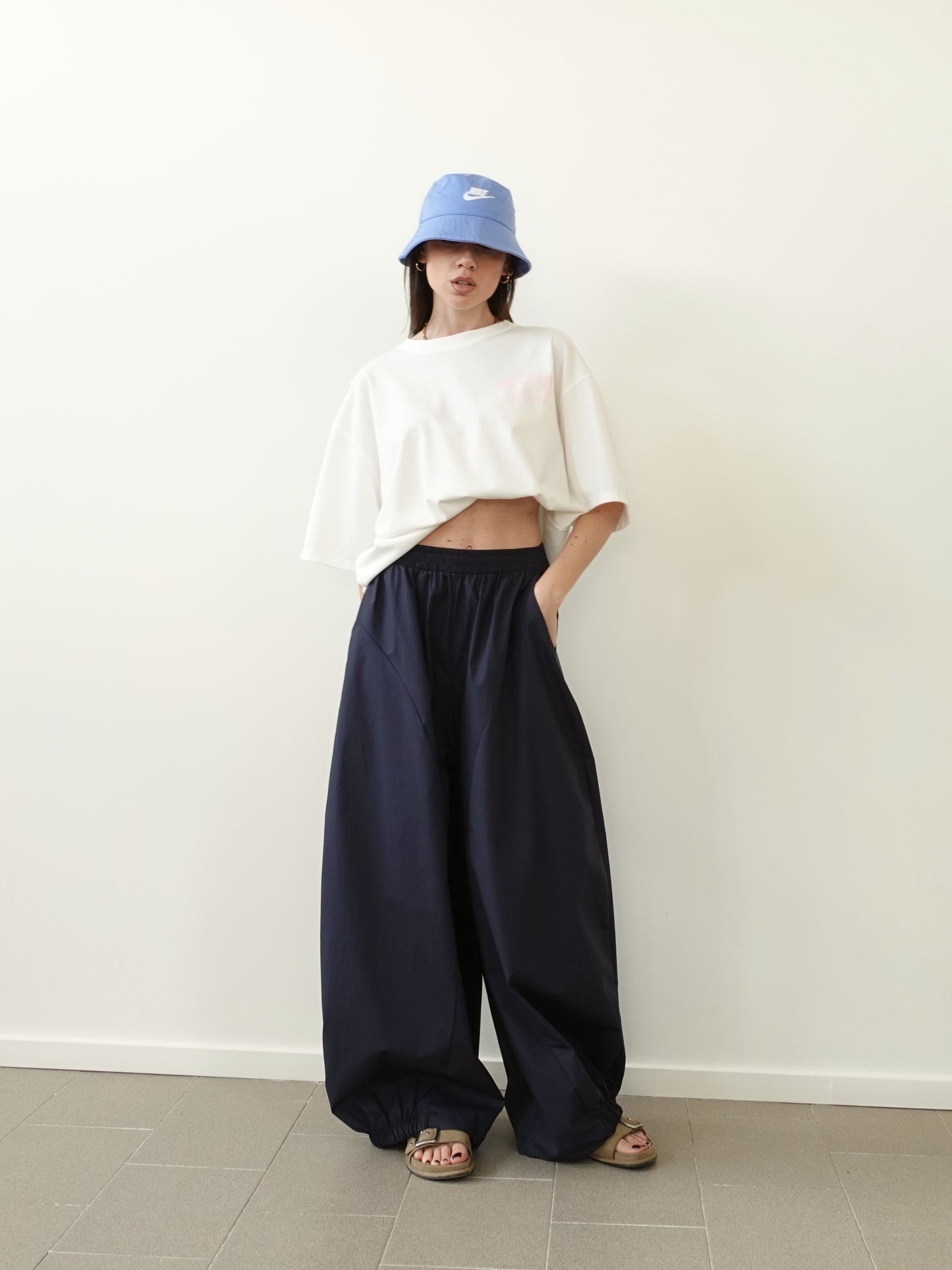 PANTALONI BAGGY BALLOON IN COTONE - BLU CNZ21