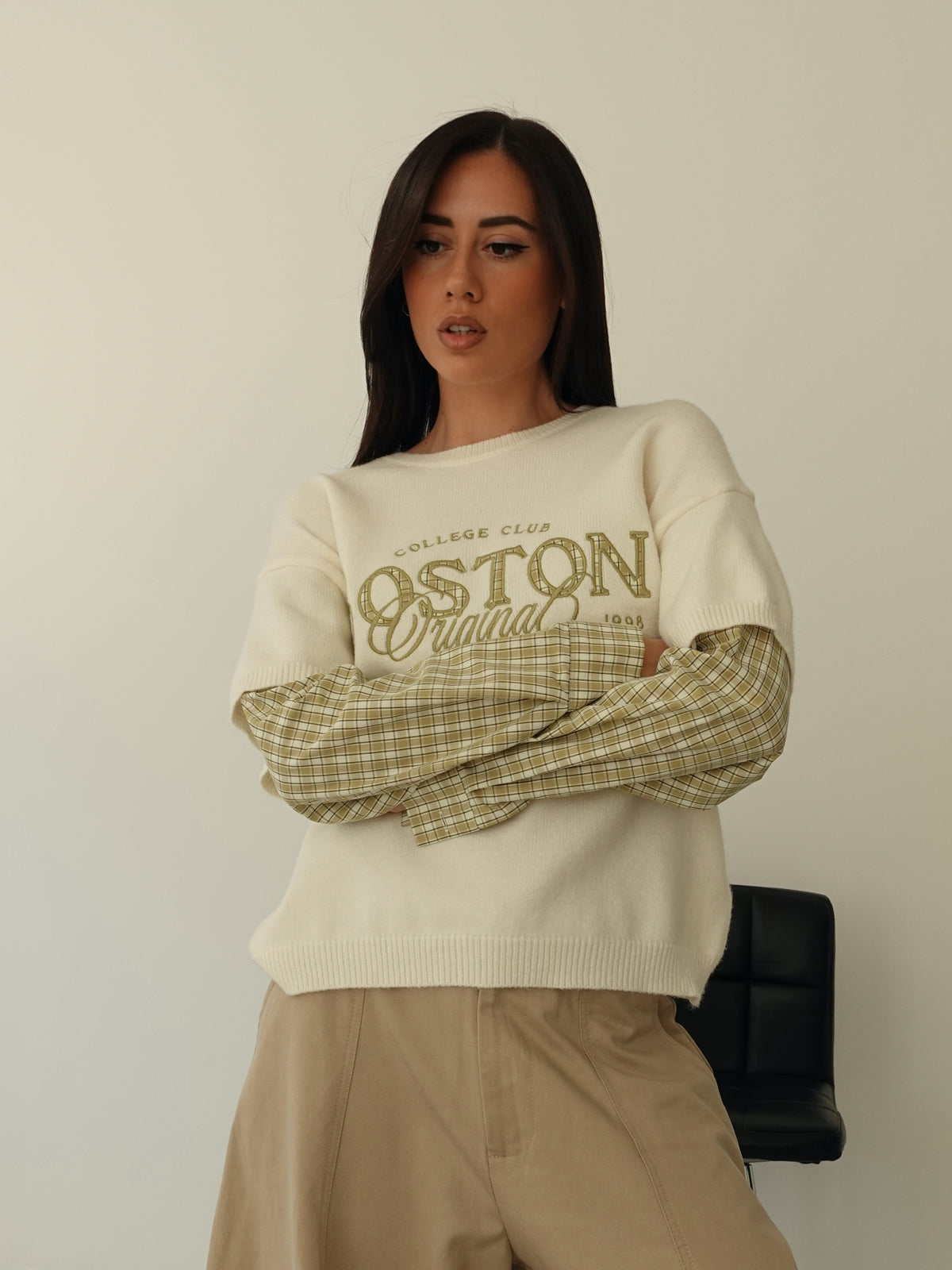 MAGLIONCINO CON MANICA CAMICIA - BURRO/VERDE 8166