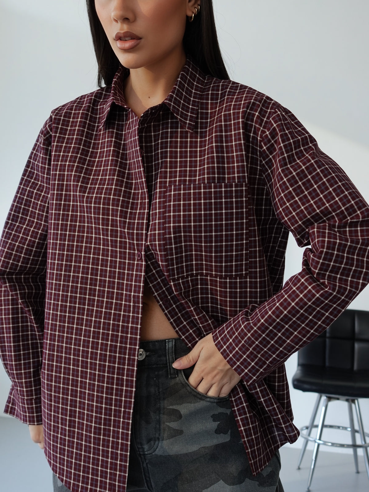 CAMICIA A QUADRETTI 100% COTONE - BURGUNDY 22189