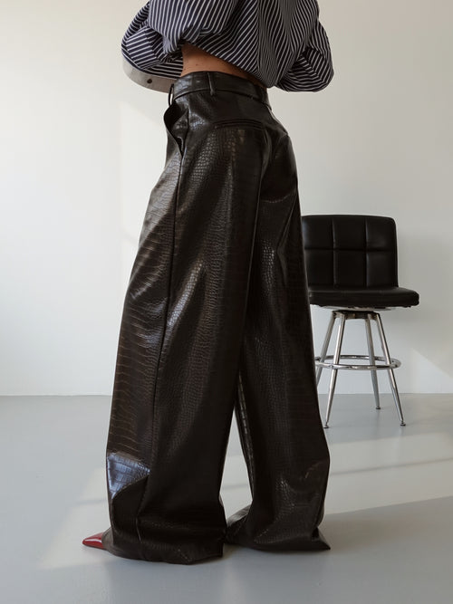 PANTALONI CROCO LUMINA IN ECOPELLE - CIOCCOLATO LC260582