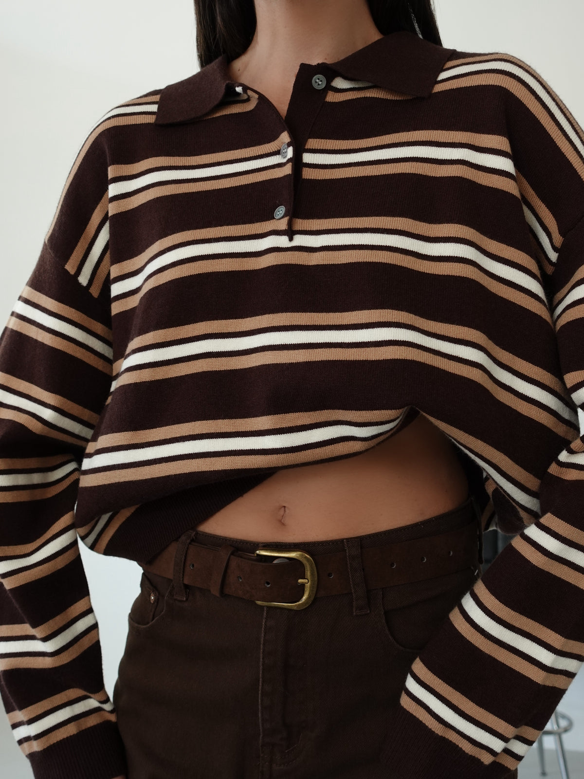 MAGLIONCINO POLO A RIGHE - CIOCCOLATO/CAMEL 69192