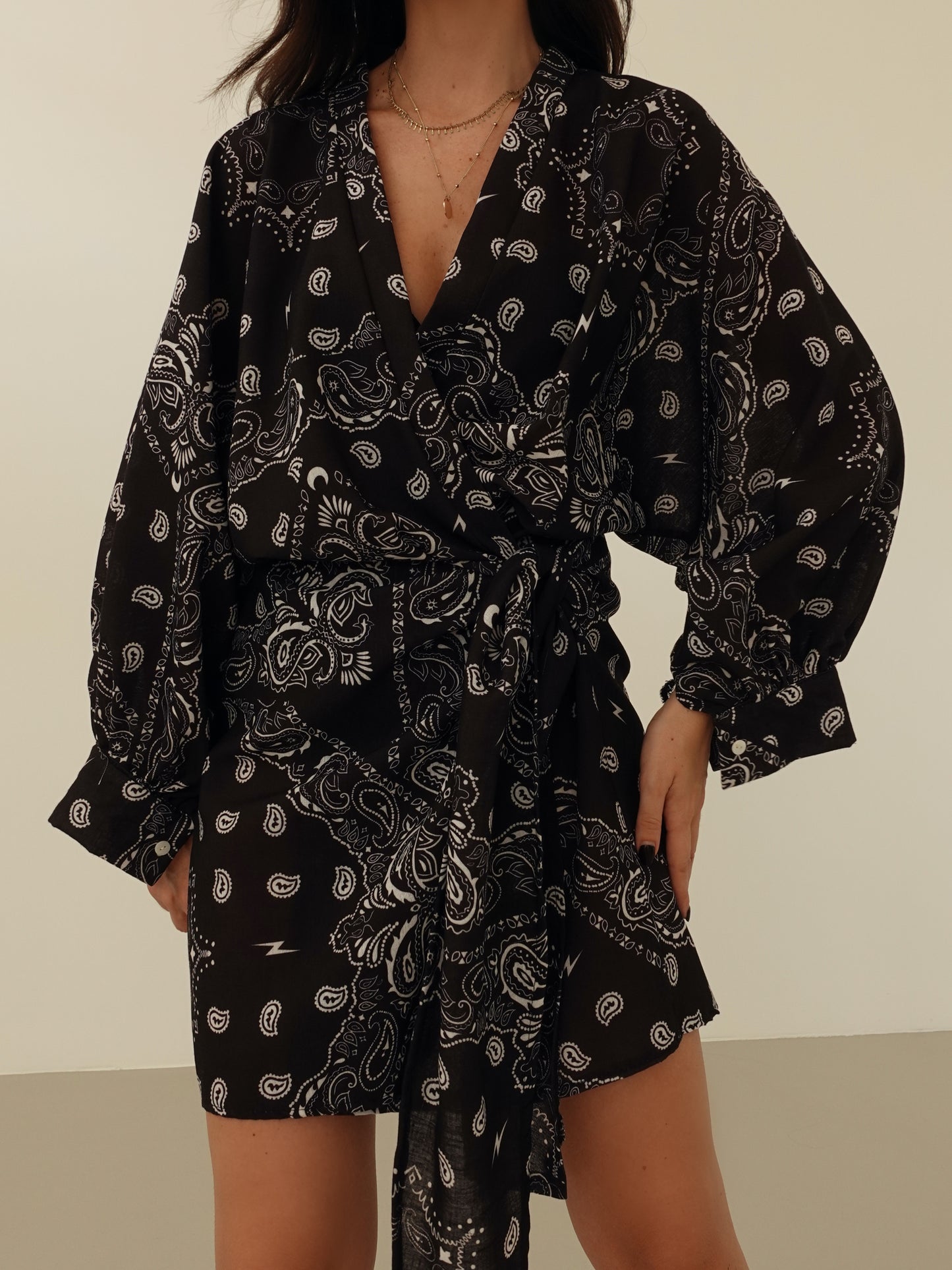 MINI DRESS BANDANA A PORTAFOGLIO  - NERO 668088