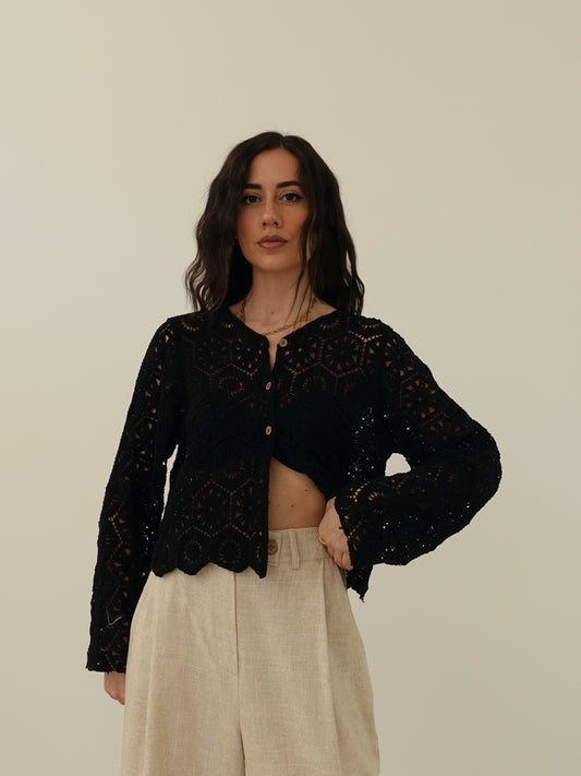 CARDIGAN CROCHET BALI - NERO 28004