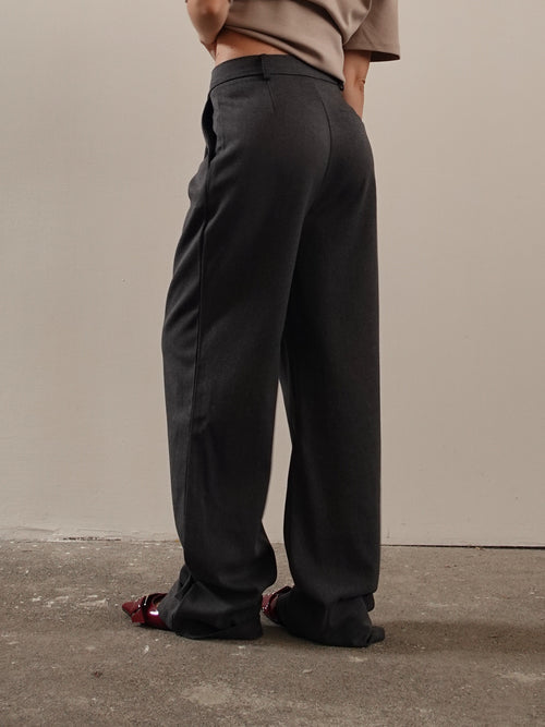 PANTALONI WIDE LEG CON CHIUSURA ASIMMETRICA - GRIGIO 9606