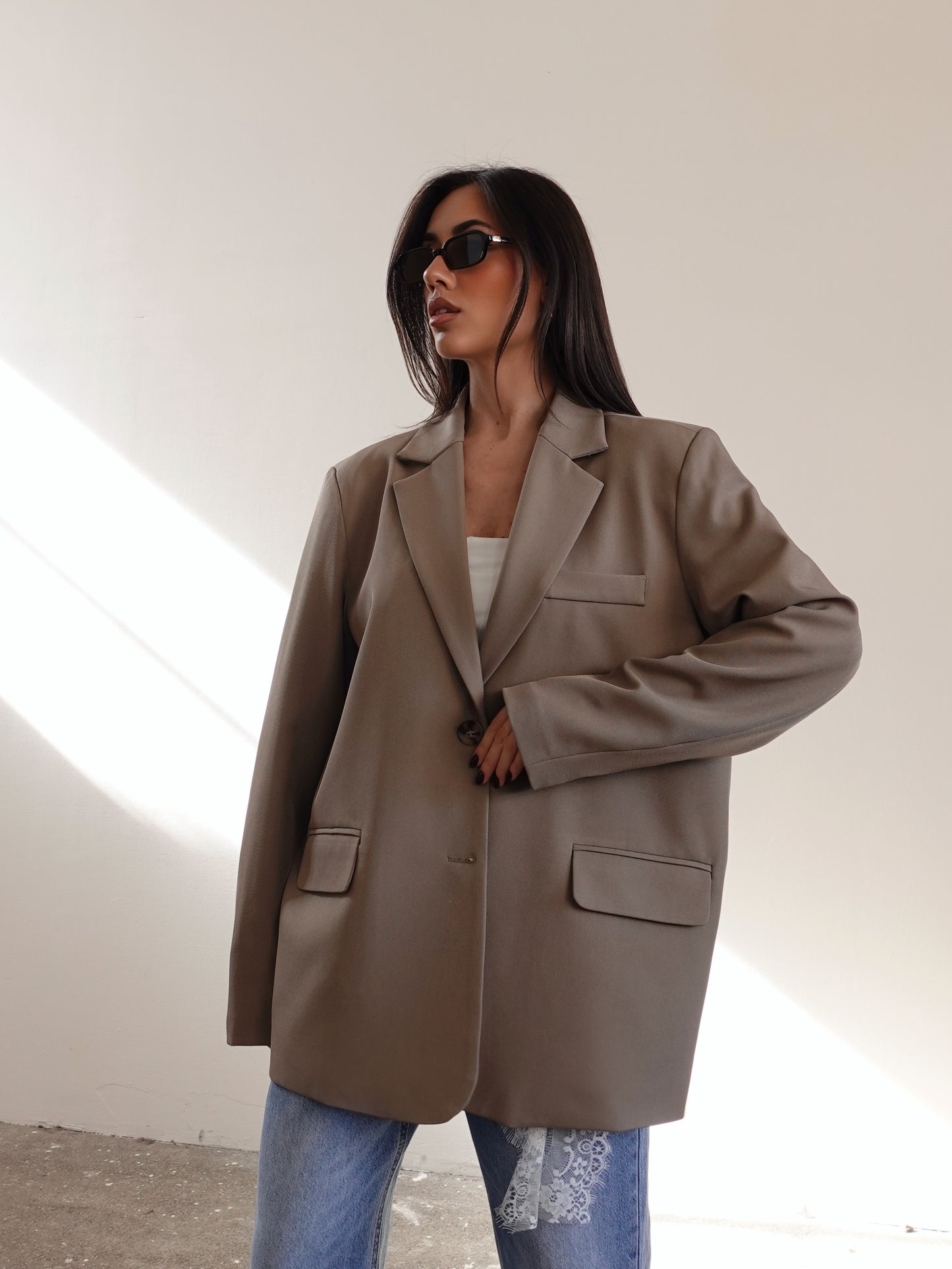 BLAZER OVER CON APERTURA SUL RETRO - TAUPE 24806