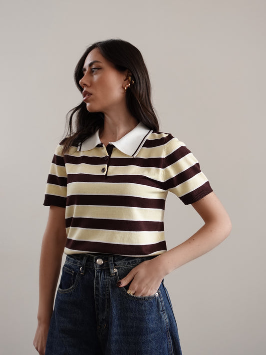 POLO MEZZA MANICA A RIGHE - GIALLO/MARRONE 13263