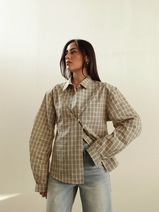 CAMICIA A QUADRI CON CHIUSURA ASIMMETRICA - GIALLO 2748