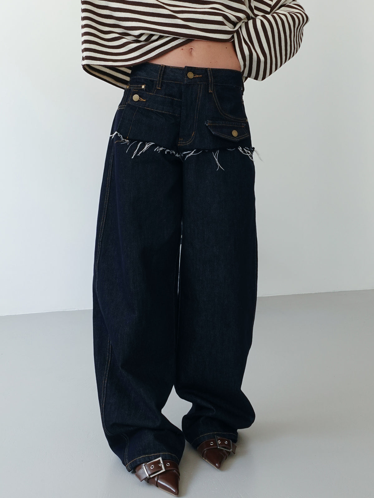 JEANS BAGGY BALLOON DOUBLE WAIST - BLU SCURO 22520