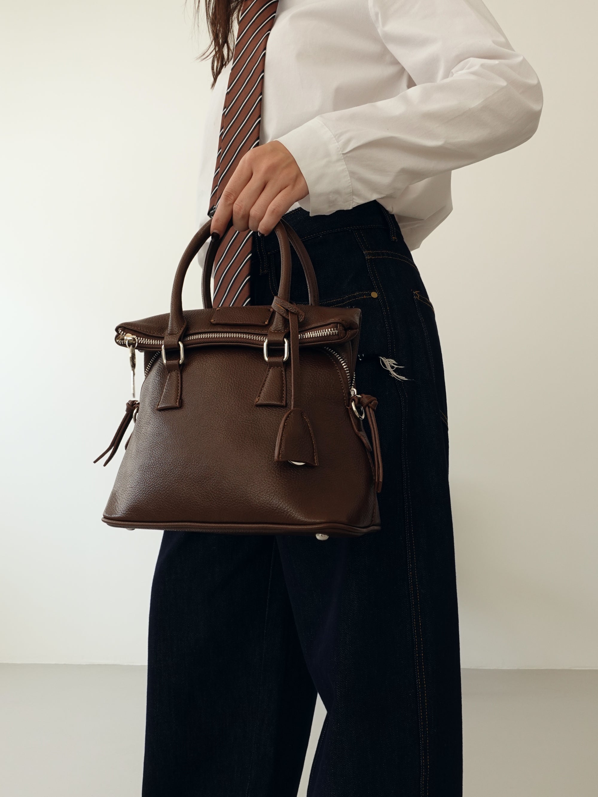 BAULETTO STRUTTURATO CON DOPPIO MANICO - MARRONE