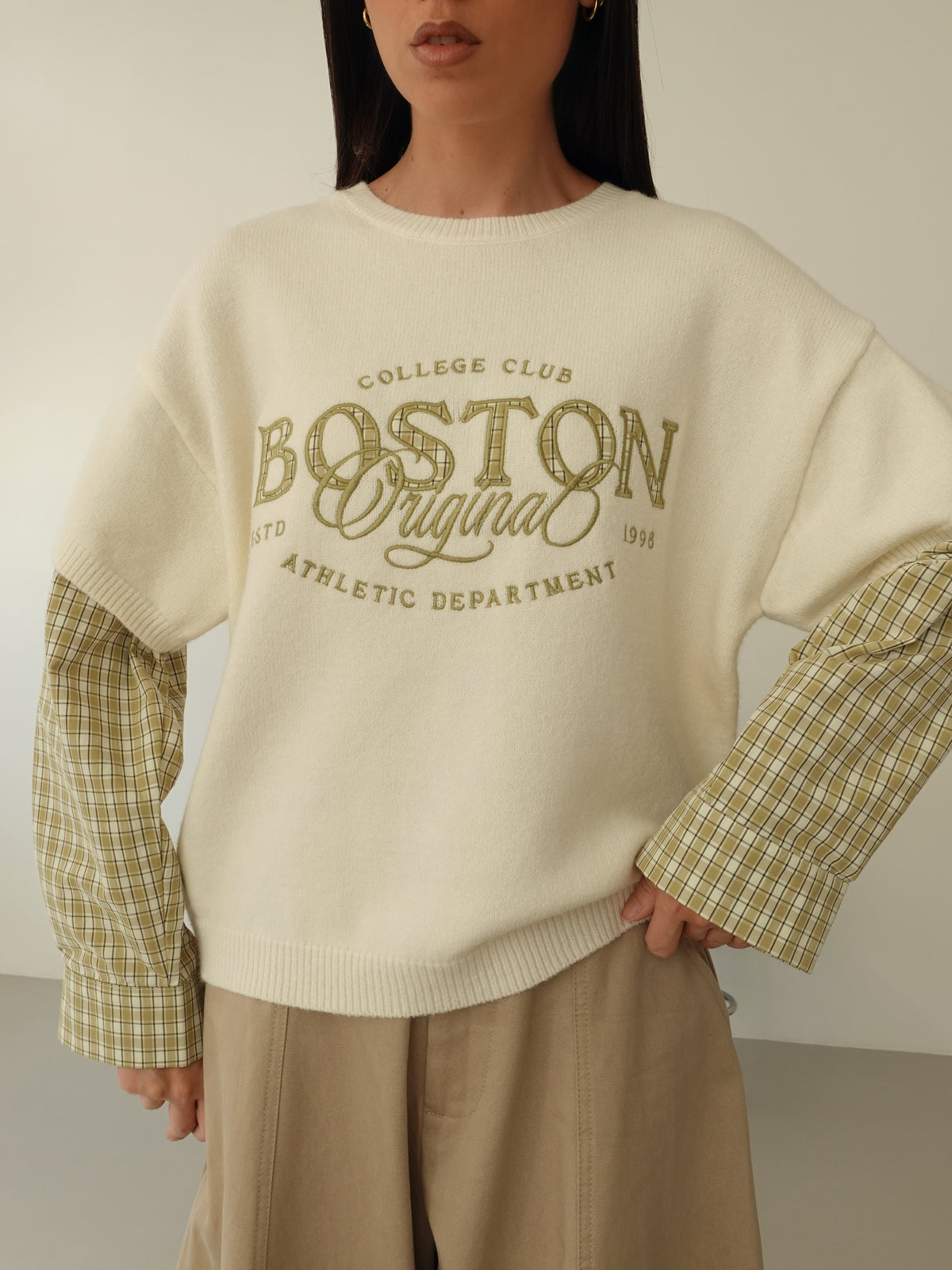 MAGLIONCINO CON MANICA CAMICIA - BURRO/VERDE 8166