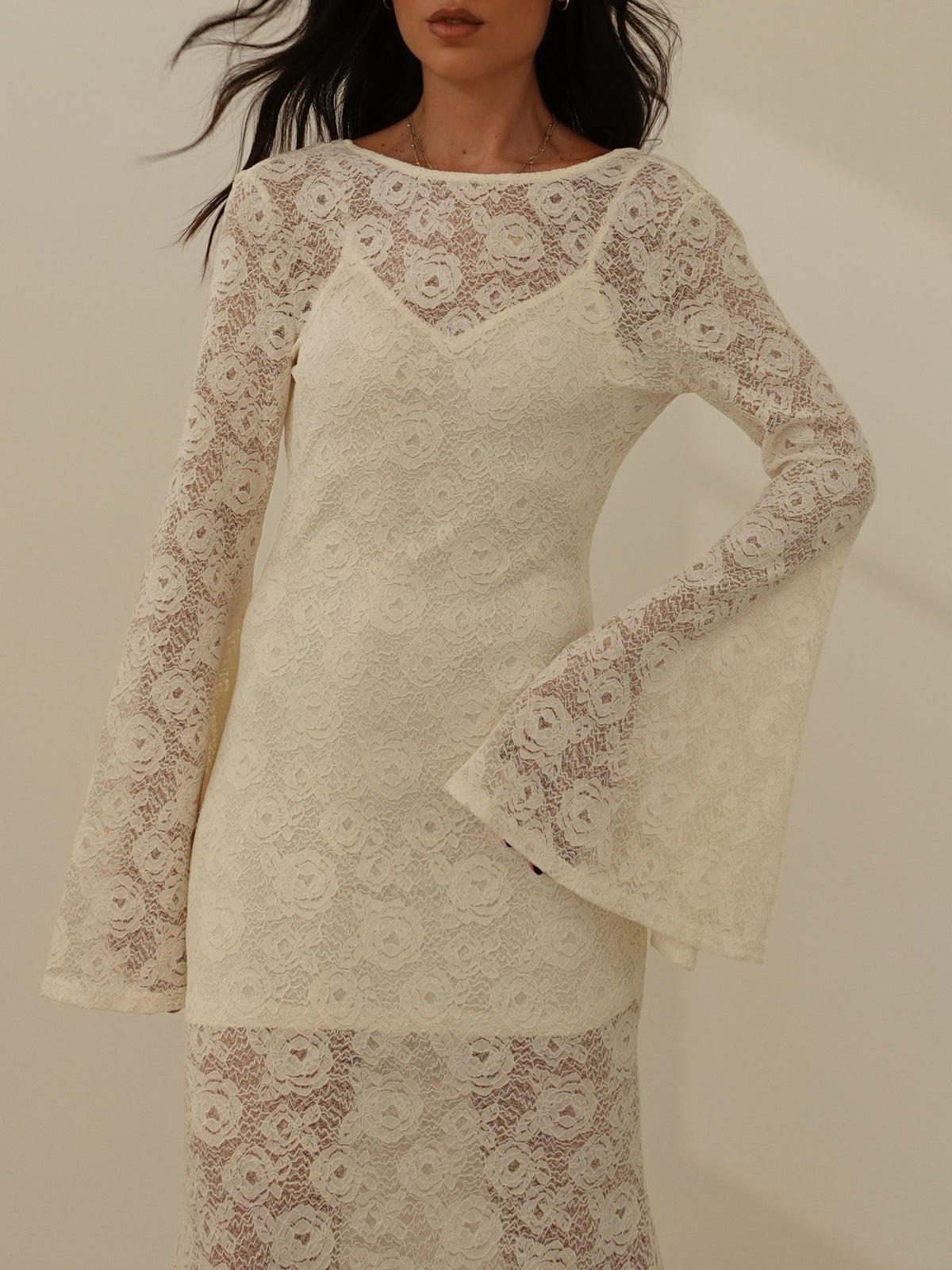 LONG DRESS SIVIGLIA IN PIZZO - PANNA 26556
