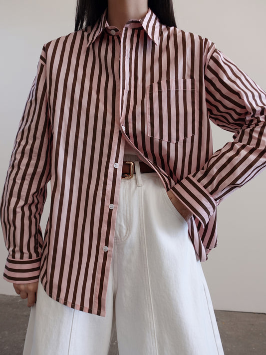 CAMICIA STRIPES 100% COTONE - ROSA/MARRONE 81447