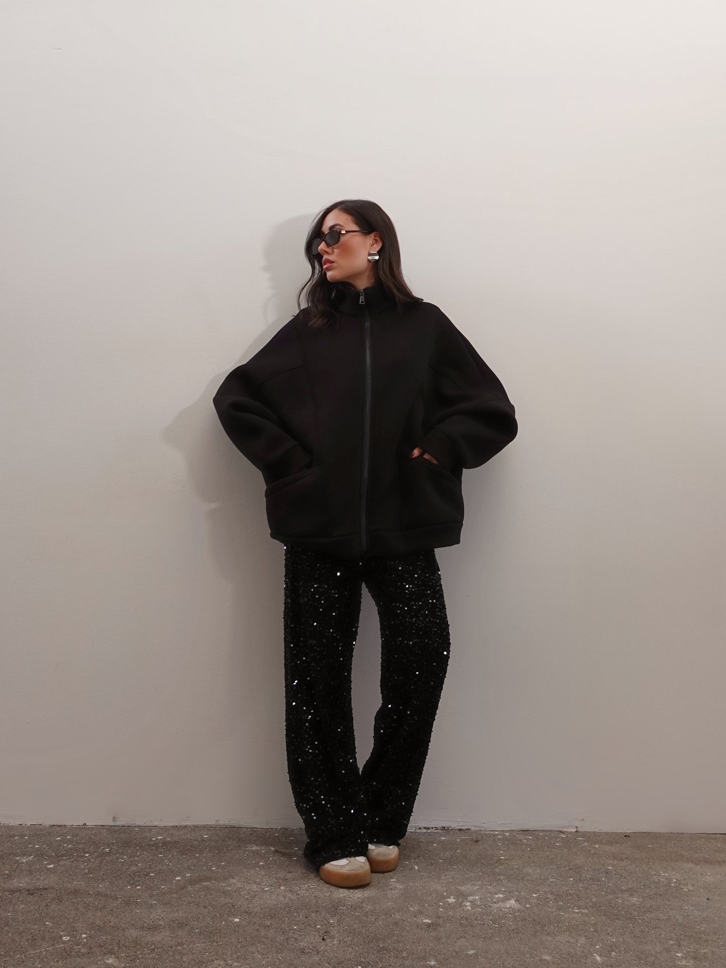 PANTALONI IN CINIGLIA CON PAILLETTES - NERO 10460