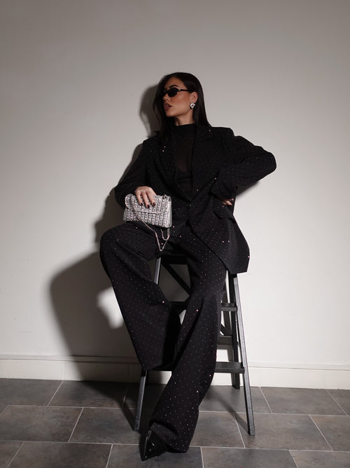 PANTALONI SHINE WIDE LEG - NERO 9002