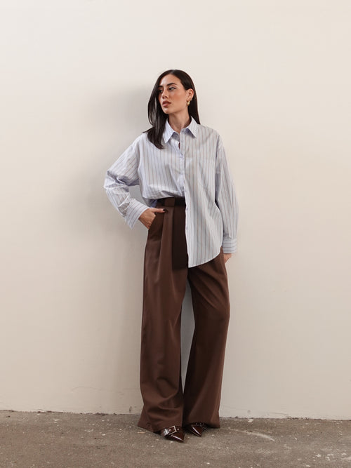 PANTALONI WIDE LEG CON CINTURA - CAFFE' 16088