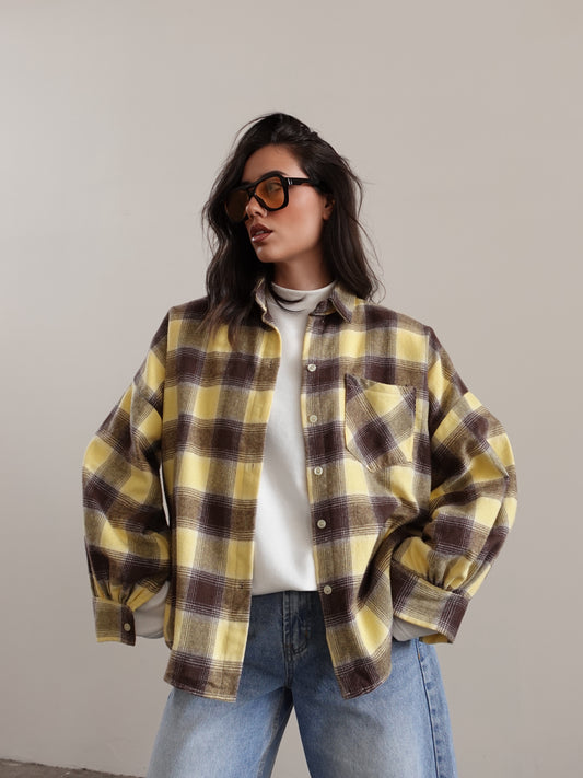 CAMICIA A QUADRI IN FLANELLA LEGGERA - GIALLO/MARRONE 24616