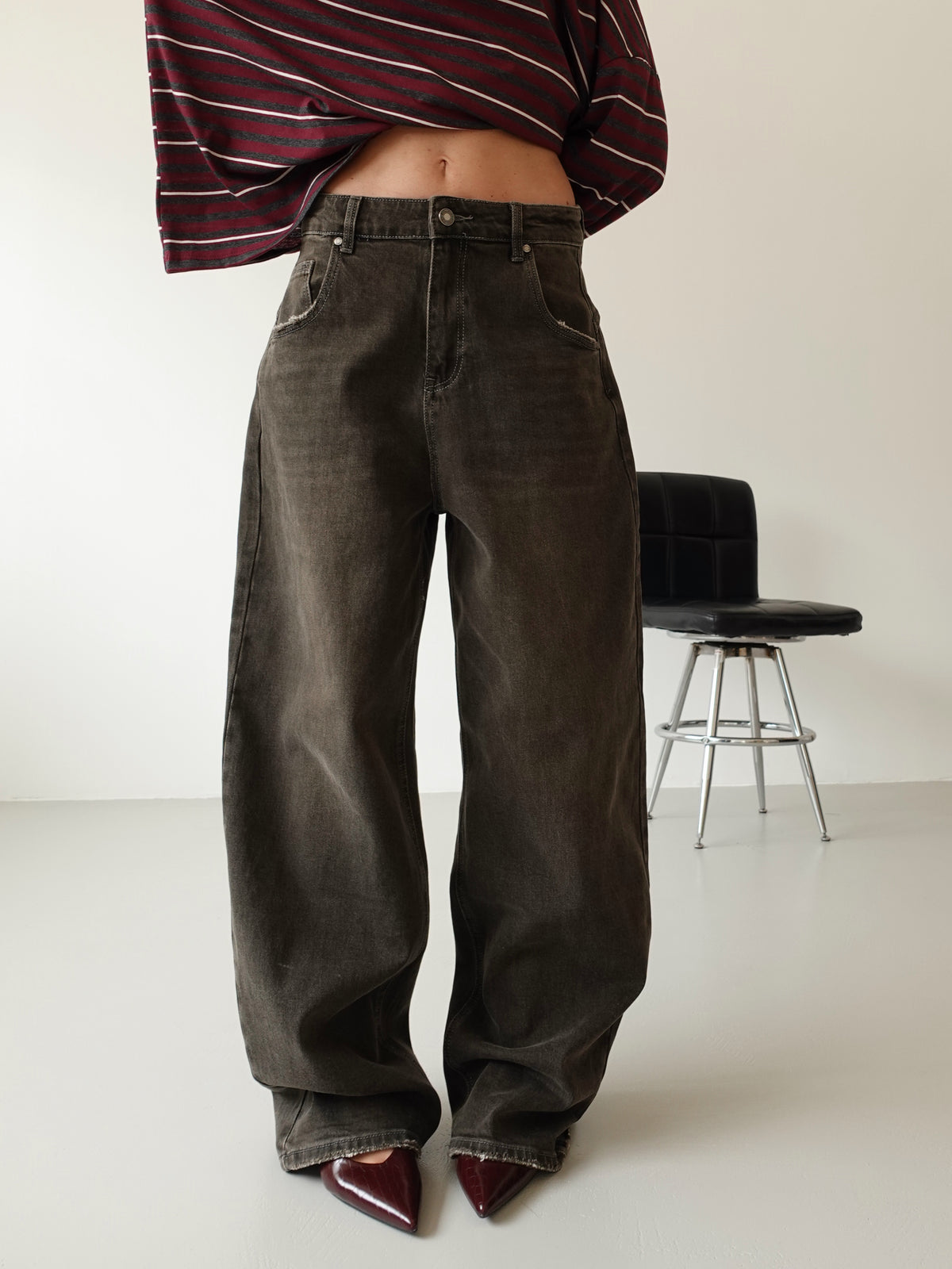 JEANS BALLOON WASHED-OUT CON CINTURA - FANGO 3033